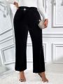 SHEIN Clasi Plus Size Solid Color Button Detail Pants