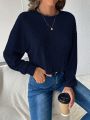 SHEIN Essnce Women's Solid Color Drop Shoulder Ribbed T-shirt
