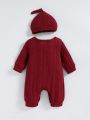 Newborn Baby Solid Textured Jumpsuit & hat