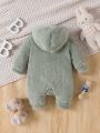 SHEIN Infant Winter Thickened Jumpsuit Outfit, Newborn Baby Warm Coveralls, Suitable For Autumn And Winter
