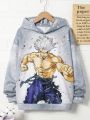 SHEIN Boys' Casual Hooded Pullover Knit Sweatshirt With Cartoon Character Print