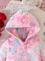Baby Girl Heart Print Hooded Flannel Jumpsuit