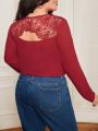 SHEIN Frenchy Plus Size Solid Color Lace Patchwork Shirt