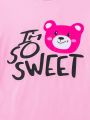 Tween Girls' Spring New Heart Print Short Sleeve T-Shirt With Letter On Chest And Tight Pants Homewear