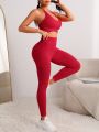 Yoga Basic 2pcs Ribbed Seamless High Stretch Yoga Set Athletic Suit Set Halter Bra & Leggings