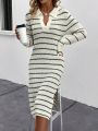 SHEIN LUNE Women's Striped Side Slit Sweater Dress