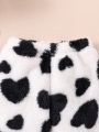 SHEIN Baby Girls' Heart Pattern Plush Jacket And Pants Set