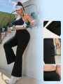 SHEIN Leisure Plus Flap Pocket Side Flare Leg Sports Pants