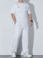 Men Plus Solid Denim Overalls Without Tee