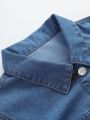 Teen Girls' Elegant Casual Flap Pocket Button Front Denim Dress