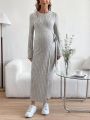 SHEIN Maternity Gray Belted Maxi Dress