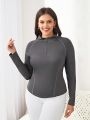 Street Sport Women's Plus Size Half Zip Sports Sweatshirt With Hoodie