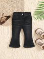 SHEIN Baby Girl High Elasticity, Slim, Water-Washed, Comfortable And Fashionable Flared Jeans