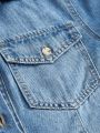 SHEIN MOD Women's Flap Pocket Button Cardigan Denim Top