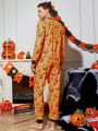 Men 1pc Halloween Pumpkin Print Sleep Jumpsuit