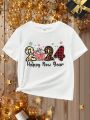 Girls' Casual Short Sleeve Christmas 2024 Printed T-Shirt, Suitable For Summer