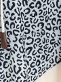 Plus Size Women's Leopard Print Drawstring Long Sleeve Sweatshirt