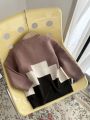 Young Boy'S Color Block Long Sleeve Sweater With Drop Shoulder