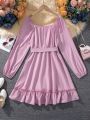 Teen Girls' Pink Ladylike Fashionable Strap Dress