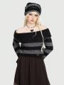 Fairycore Ladies' Striped One-shoulder Distressed Detail Sweater