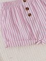3pcs/Set Baby Girls' Multicolor Striped Casual Shorts Set