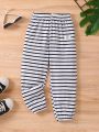 SHEIN Kids SPRTY Toddler Boys' Letter Patched Sporty Long Pants