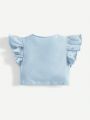 SHEIN Baby Girl Cute Short Flying Sleeves Twisted Solid Color Top