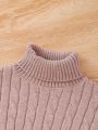SHEIN Young Girl Turtleneck Cable Knit Sweater & Knit Pants