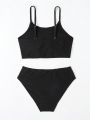 Big Girls' Black Swimsuit Set With Thin Straps