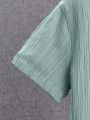 SHEIN Teen Boy'S Casual Texture Fabric Short Sleeve Shirt, Versatile And Fashionable Light Green