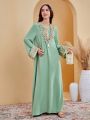 SHEIN Teen Girl'S Fringe Detailing Long Robe Dress With Loose Fit And Long Gold Belt