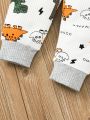 SHEIN Kids QTFun Toddler Boys Letter & Dinosaur Print Top & Sweatpants