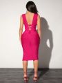 SHEIN SXY Glamorous Deep V-Neck Backless Sleeveless Dress
