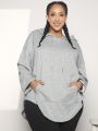 SHEIN CURVE+ Women'S Plus Size Drawstring Hooded Drop Shoulder Sweatshirt