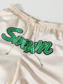 SUMWON Satin Shorts With Curved Hem And Front Print