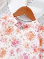 SHEIN Kids SUNSHNE Girls' Lantern Sleeve Shirt With Floral Print