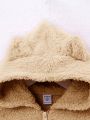 SHEIN Little Girls' Hooded Fleece Teddy Bear Patched Loose Fit Jacket