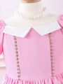 SHEIN Kids FANZEY Toddler Girls' Elegant Bubble Short Sleeve Party Dress For Autumn