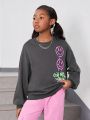 SHEIN Kids Cooltwn Girls' Long Sleeve Knitted Round Neck Sweatshirt For Warm Winter