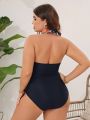 SHEIN Swim Classy Plus Size Women's Floral Printed Halter Neck One-Piece Swimsuit