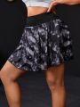 Daily&Casual Plus Size Tie Dye Sporty A-Line Skirt With Wide Waistband And Side Pockets