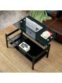 IANIYA Lift Top Glass Coffee Table with Storage Compartment and Separated Open Shelves, Lift Tabletop for Living Room Home, Office, Black