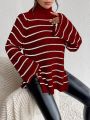SHEIN Essnce Women's High Neck Striped Sweater Pullover
