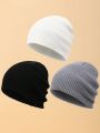 3pcs Solid Color Basic Men's Knit Hat