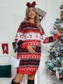 SHEIN Maternity Christmas Print Drop Shoulder Dress