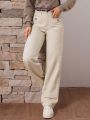 SHEIN LUNE Straight-Leg Denim Pants With Double Pockets