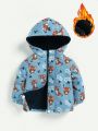 SHEIN Baby Boy Tiger Print Plush Lined Hooded Coat
