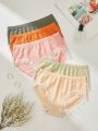 5pcs Solid Color Lace Trimmed Triangle Panties