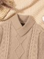 Boys' Casual Jacquard Sweater With Cross Scarf Collar