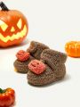 Cozy Cub Boys' Khaki Fashionable Pumpkin Design Halloween Comfortable Casual Warm Boots
